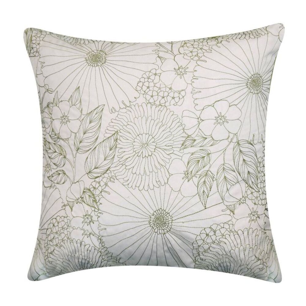 Edie@Home - 18" x 18" Fine Line Embroidered Floral Decorative  Green